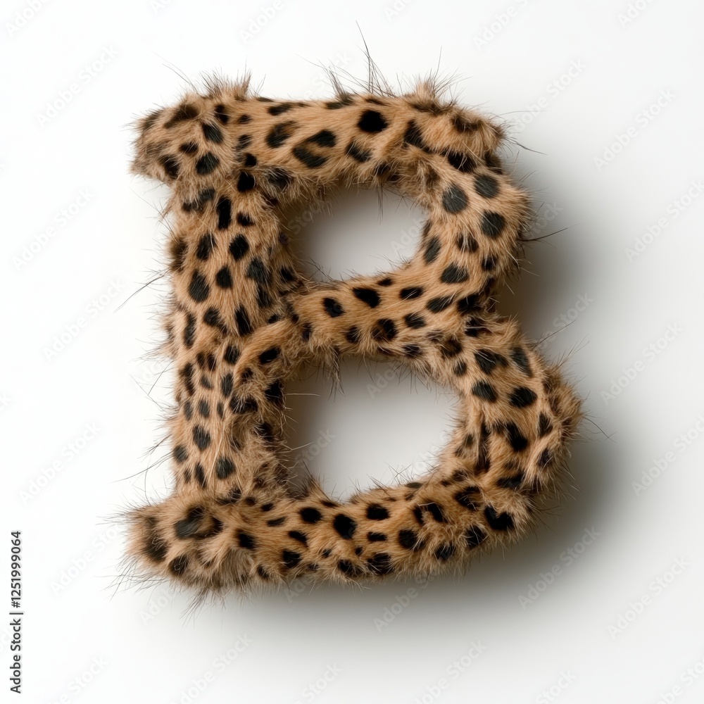 Poster letter b crafted from leopard fur on a white backdrop showcasing a unique and stylish design element