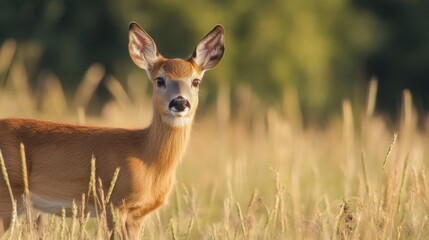 A Majestic Deer in a Golden Meadow: A Peaceful Moment in Nature's Embrace