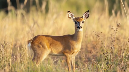 Fototapeta premium Majestic Deer in a Golden Meadow: Captivating Wildlife Portrait