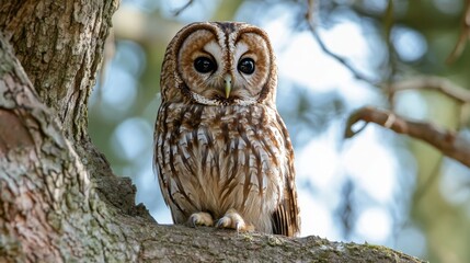 A Majestic Tawny Owl Perched on a Tree Branch - Stunning Wildlife Photography