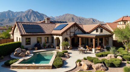 Sustainable Tudor Revival Home – Single-Story with Steep Roof and Eco-Friendly Features