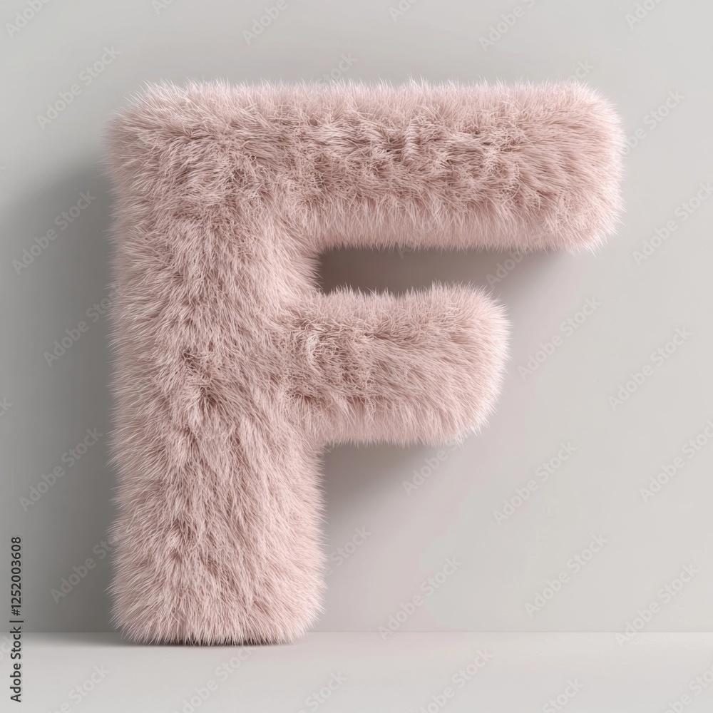 Poster 3d rendering of a fluffy light pink letter f on a pure white background creates a soft and inviting 