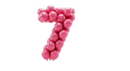 7 Number Made of Pink Balloon isolated on transparent background, Seven 7th Anniversary Made of Balloon PNG