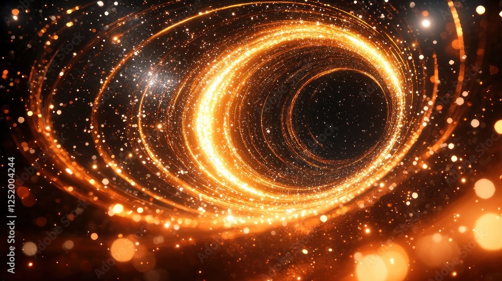 Poster golden spiral galaxy swirl; bokeh background; cosmic event; design element