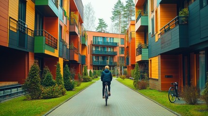 Cycling Through a Colorful Apartment Complex