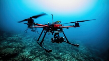 Underwater drone surveying coral reef