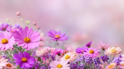 Fototapeta premium Pink flowers in soft focus, garden scene, nature background, for design use