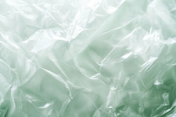 Obraz premium A close-up of crinkled, transparent film with a greenish tint, illuminating its unique texture and subtle colors against a softly blurred background for depth.