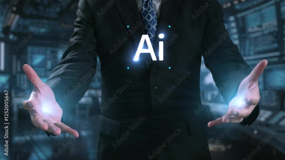 Poster human interact with ai artificial intelligence virtual assistant chatbot in concept of ai artificial
