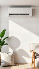 Sleek air conditioning unit in modern living room, minimalist comfort