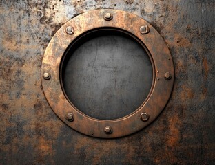 Rusty Metal Porthole on Weathered Surface: A Grunge Industrial Background