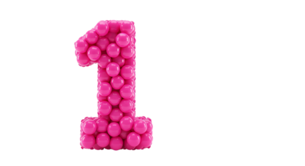 1st Number Made of Pink Balloon isolated on transparent background, First 1st Anniversary Made of Balloon PNG  


