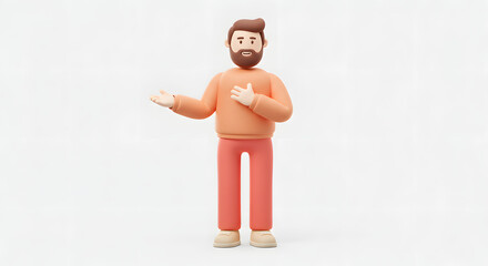 Man with long beard standing with arms crossed and hands folded in front of him, Brian Face, figurative, clay animation, animated figure generative AI