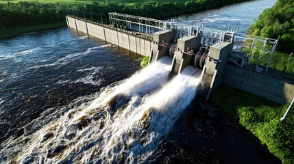 River dam hydroelectric power generation