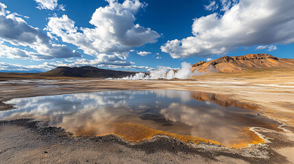 Obraz premium A sunny day in the geothermal area of Hverir, Iceland.