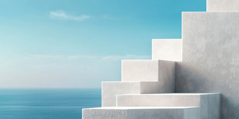 Minimalist composition with plaster geometric figures against the sky. Abstract art, stylish background. 