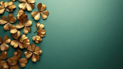 Minimalist Golden Shamrocks on Muted Green Background, Perfect for Celebrating St. Patrick's Day with Elegant and Modern Design in Stock Image Collections