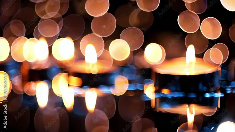 Aufkleber the image features lit candles surrounded by soft, glowing bokeh lights, creating a warm and calming