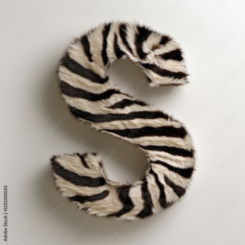 Poster zebra fur letter s displayed against a clean white background highlighting unique textures and patte