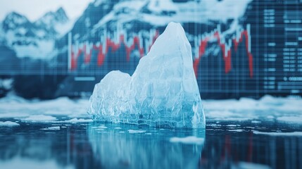 Melting glacier with economic graphs nature landscape digital art environmental context aerial view climate impact