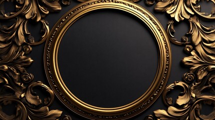 Elegant luxury gold abstract round frame. Vintage Style. Copy space. Generative AI 