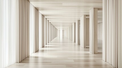 Obraz premium Modern minimalist hallway, wood columns, light