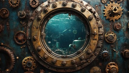Obraz premium Steampunk Underwater Observatory: A Rusted Portal to the Deep