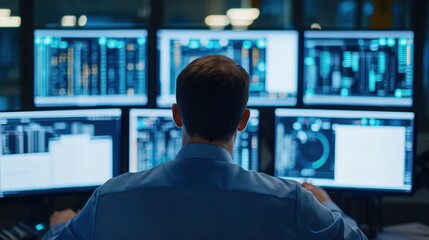 Innovative digital interface in high-tech control room data analysis environment modern viewpoint business concept