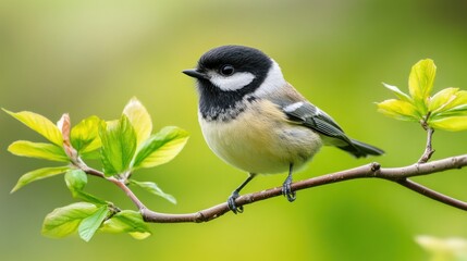 Fototapeta premium A Coal Tit Perched on a Branch in Spring