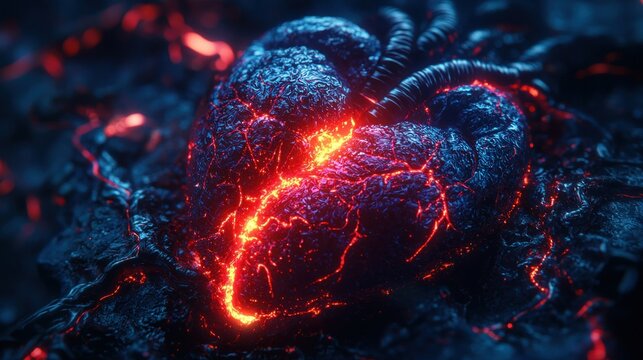 Lava Heart, Volcanic Ash, Glowing Inferno, Digital Art, Album Cover - Powered by Adobe