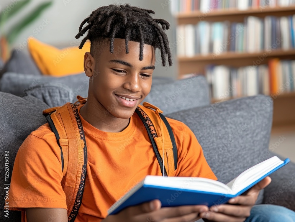 Poster embrace the future a student with dreadlocks using an e-reader instead of traditional textbooks sign