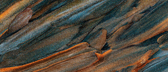 Vibrant Abstract Texture with Blue, Golden and Brown Streaks Blending in Shimmering Pattern