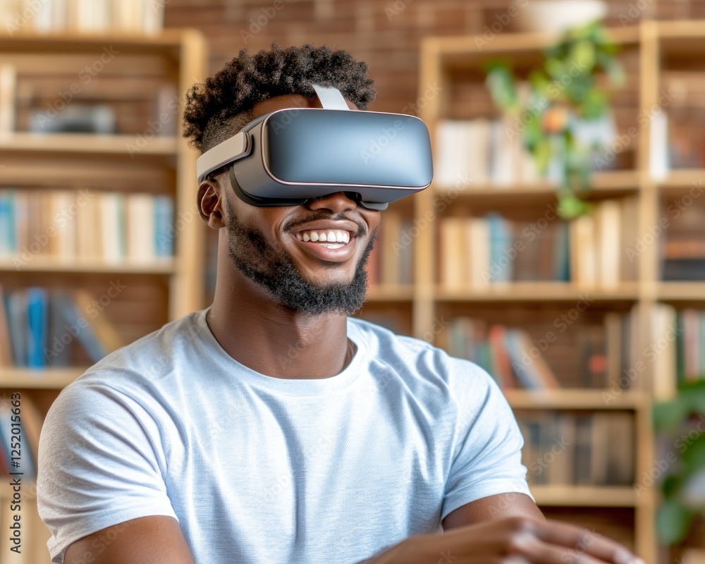 Poster experience the future of education a student immersed in a virtual classroom using a vr headset for 