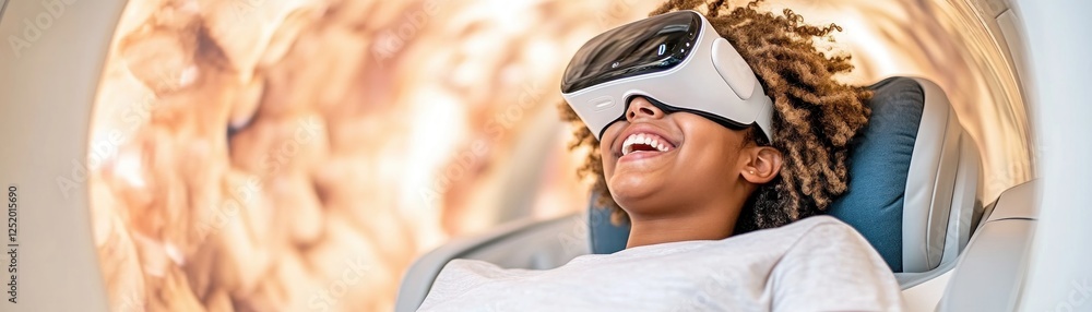 Poster experience the future of learning a student immersed in a futuristic pod, receiving personalized ins