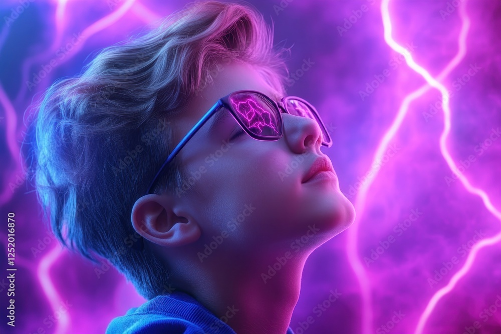 Poster future education student mastering knowledge with neural interface, a sci-fi learning concept explor