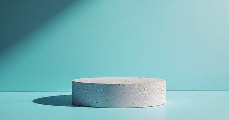 A blue background featuring minimalistic geometric shapes in a flat design. Captured in high-resolution photography with high-quality details, professional color grading, soft shadows, and low contras