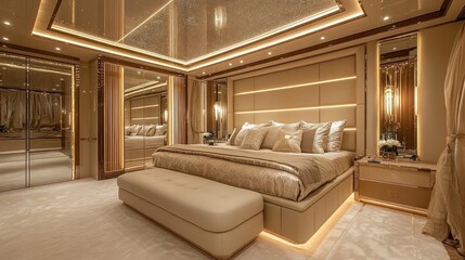 Fototapeta premium Luxurious yacht master bedroom interior design