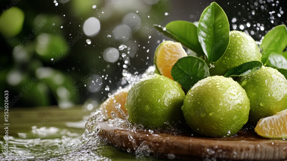 Aufkleber fresh green tangerines create dynamic splashes in a well-lit setting showcasing vibrant colors and t