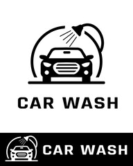 A modern car wash logo featuring a car under a shower spray with a minimalist and clean design isolated on white background 