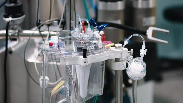 Blood circulation machine in the operating room used during heart surgery. Concept: innovative medical technologies ensuring life support and successful heart surgeries.