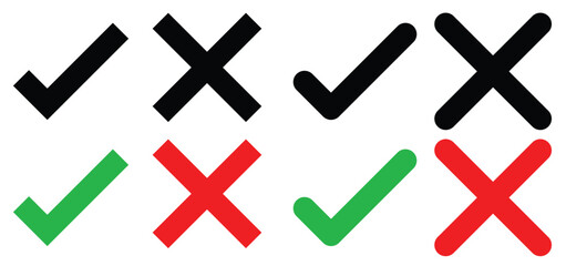 Obraz premium Tick and cross, Right and wrong, Yes or no, approved and rejected. Green tick and Red cross. Red X icon.