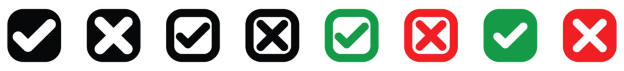 Obraz premium Right or wrong icons. Green tick and red cross checkmarks. Yes or no symbol, approved or rejected. tick mark icon button set.