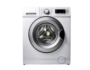 A clean, minimalist washing machine, isolated on a transparent background