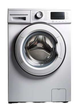 A clean, minimalist washing machine, isolated on a transparent background