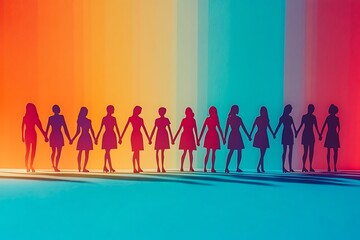 Colorful Women Holding Hands Unity Success