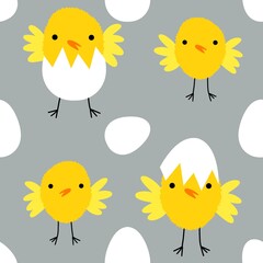 Easter chicken and eggs seamless birds pattern for wrapping paper and fabrics