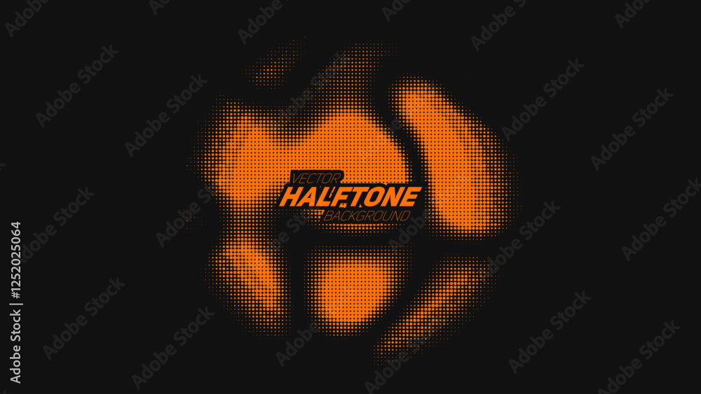 Poster abstract vector torn orange halftone distorted sphere. scrathed dotted texture element. point glitch