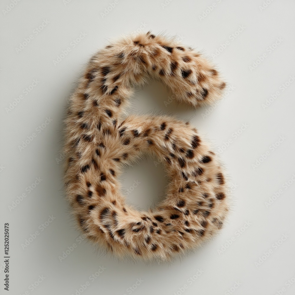 Aufkleber leopard fur shaped number 6 on a plain white background creating a striking visual contrast for styl