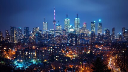 Obraz premium Toronto Skyline Night View - Vibrant Cityscape at Dusk