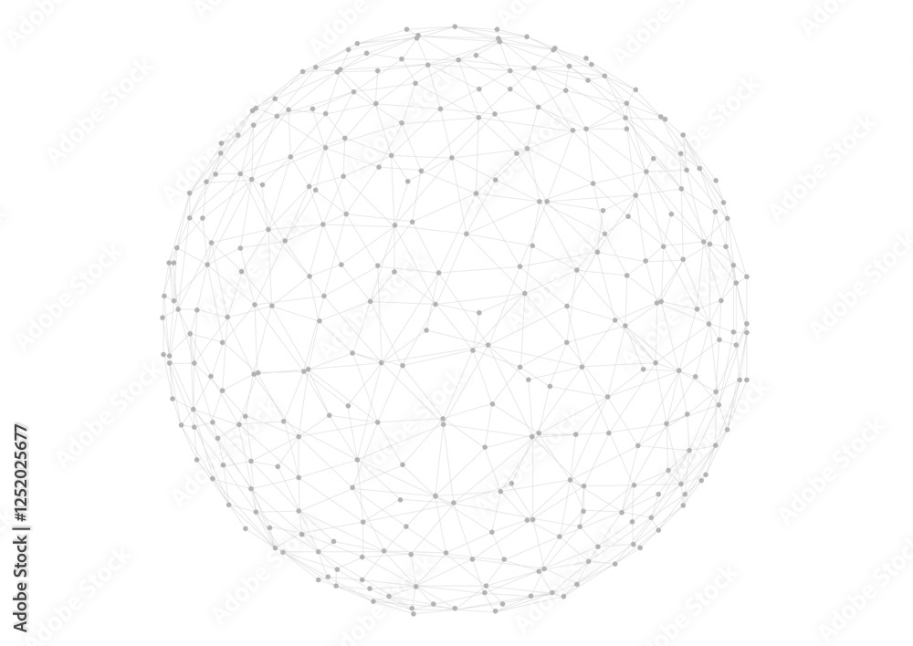 Poster Technology abstract shape. Dots connected by lines. Minimalist mesh sphere. Abstract polygonal shape.